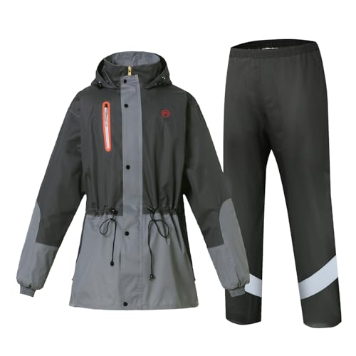 Ynport Crefreak Trajes de Impermeable para Hombre Monos Impermeables al Aire Libre Conjunto de Trajes de Lluvia Transpirables Impermeable de Ciclismo Unisex Ropa de lluvia con Capucha,Gris,XL