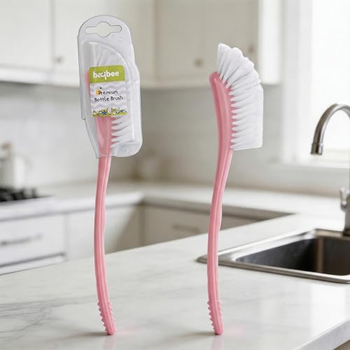 Image of Baybee 2 in 1 Premium Baby Feeding Bottle Cleaning Brush | Easy to Hold Nylon Feeding Bottle Cleaner Brush | Infant Nipple Cleaning Teat Brushes | Baby Bottles Cleaning Brushes (Pink)