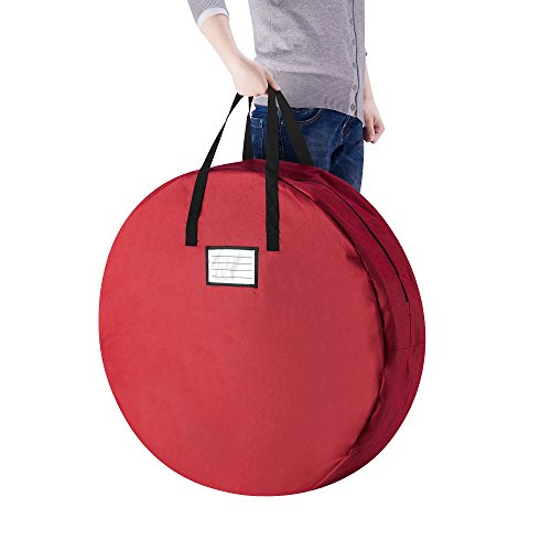 Tiny-Tim-Totes-Wreath-Storage-Bag-Round-30-Holiday-Easter-Fall-Christmas-Artificial-Wreaths-Garland-Canvas-Tote-30-Inch-Red-with-Black-Handles
