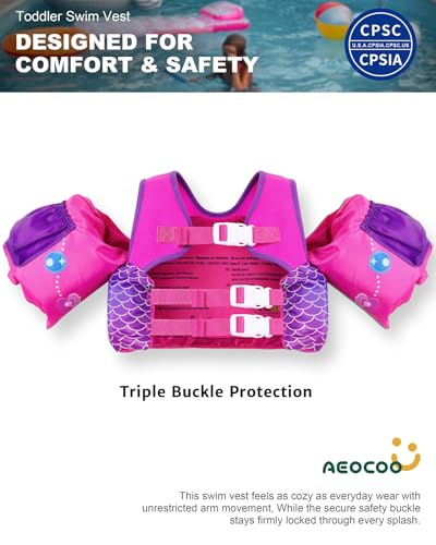 AEOCOO Puddle Float Jumper 20-30-50 Pounds, Toddler Swim Vest for 1-3-5 Years Old, Pool Floats with Swimming Arm Floaties Swim Jacket with Water Wings for Kids Swimmies, Boys, Girls, Niños, Seajelly