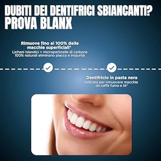BlanX, Dentifricio Black, Dentifricio Sbiancante e Antimacchia, Con Carboni Attivi e Licheni Islandici 100% Naturali, Rimuove Macchie da Caffè Fumo e Tè, Vegan Friendly, 75ml