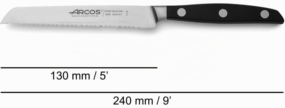 Arcos Serie Manhattan - Juego de Cuchillos de Cocina de 3 piezas (Cuchillo Mondador + Cuchillo Tomatero + Cuchillo de Chef) - Acero Inoxidable Forjado NITRUM - Mango de Polioximetileno (POM) - Negro