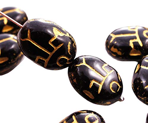 10pcs Jet Black Scarab Czech Glass Insect Beads Bug Beetle 14mm x 10mm