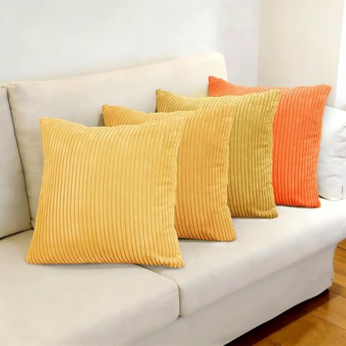Longing Home Housse coussin 45 x 45cm Orange et Jaune, lot de 4 taies d'oreiller douces pour coussins de canapé décoratifs, parfaites pour le salon et la...