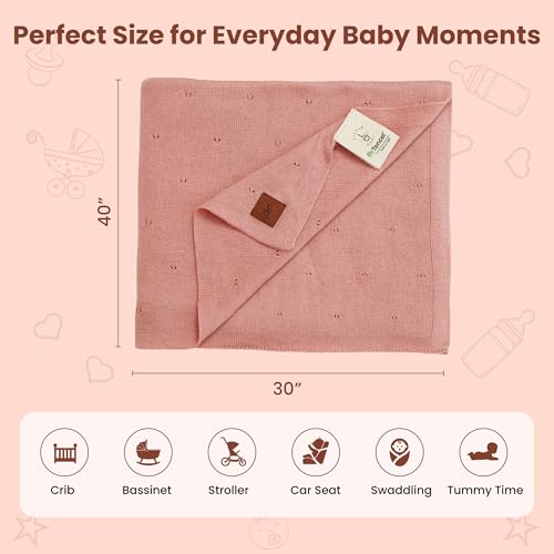 Image of Pointelle Double Layer 100% Tencel Baby Blanket - Breathable Temperature Regulating - Oeko-TEX Certified - 30x40 inch - Gift Box with Ribbon (Rose)