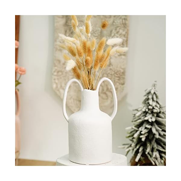 Mowtanco White Ceramic Vases for Home Decor, Double Ears Handle Vase, Modern Farmhouse Decor, Living Room Decor, Minimalist Rustic Pottery Table Centerpieces - 10 in Mowtanco White Ceramic Vases for Home Decor, Double Ears Handle Vase, Modern Farmhouse Decor, Living Room Decor, Minimalist Rustic Pottery Table Centerpieces - 10 in