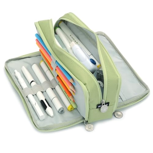 Image of Large Capacity Special Aesthetic Pencil Case Organizer with 3 Compartments, Big Preppy School Pencil Pouch Bag for Girls Women Adults, Pencil Holder Pen Pouch Cases (Green)