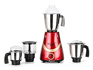 Su-mix Necklace 600W Mixer Grinder with 3 Stainless Steel Jars and Chopper Jar (1 Wet Jar, 1 Dry Jar and 1 Chutney Jar), RED-Gold.Make in India(ISI Certified)