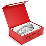 Linkidea Caja de regalo magnética de montaje rápido, caja de embalaje rígida media con relleno de papel triturado, embalaje de regalo compatible con auriculares sobre la oreja (rojo)