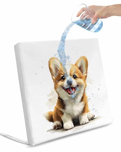 2 Pack Sitting Puppy Cartoon Waterproof Cushion Covers with Ties, Outdoor Patio Chaise Lounge Chair Seat Cushion Slip Covers Replacement(Only Cover) Watercolor Cute Dog Animal 20