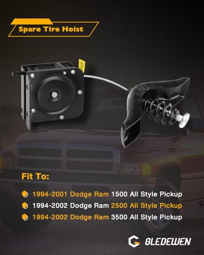 Image of Spare Tire Hoist, 924-541, Spare Tire Winch Carrier, Compatible with 1994-2002 Dodge Ram 1500 2500 3500, Spare Tyre Holder with Offset Cable, Spare Wheel Towing Winch, Spare Tire Lift, 52058707