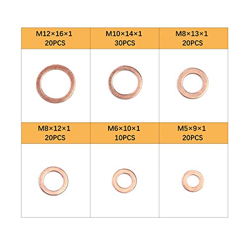 120Pcs Copper Sealing Washer M5 M6 M8 M10 M12 for Boat Crush Washer Flat Seal Ring Fitting Hardware Accessories