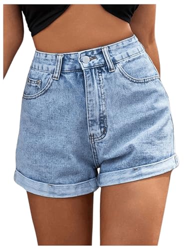 SOLY HUX Jeans Shorts Damen Denim Kurze Hose Sommer Jeansshort Casual Bermudashorts Jean Shorts Casualshort Sommershort mit Taschen Hellblau S