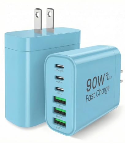 Image of 90W GaN USB C Charger Block [2 Pack], 6-Port USB C Wall Charger Fast Charging 45W PD Power Adapter for MacBook Air /iPad Pro /iPhone 17 Pro Max /Samsung Galaxy S24 Ultra /Tabs for Home Travel