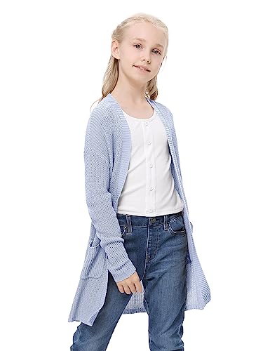 Amarmia Girl's Open Front Cardigan Long Sleeve Knit Sweaters Lightweight Summer Solid Loose Outerwear Coats with Pockets3