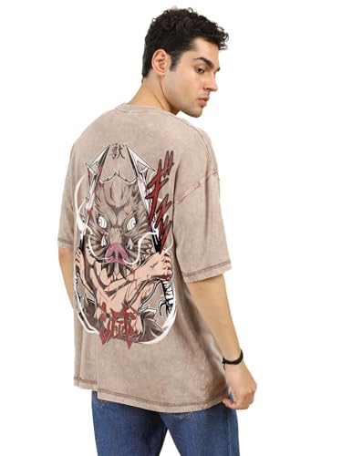 Image of crazymonk Inosuke Hashibra Printed Anime Oversized T-Shirt -Hazzle Nut