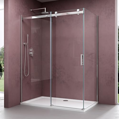doporro Cabine de Douche 90x120 Paroi de Douche Montage Réversible avec Porte Coulissante Ravenna17 90x120x195cm Verre ESG Transparent 8mm