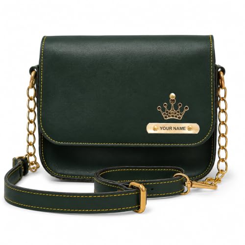Image of SAVRI Personalized Leather Woman Chain Sling Bag With Your Name and Elegant Charm on it. On Birthday, Anniversary, Valentine's Day for Mother, Wife, Sister, Girl-friend.