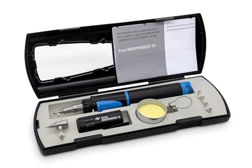 ERSA Independent 75 BASIC-Set Gaslötkolben 75W Temperatur bis 580 C inkl. 2 Lötspitzen Transportbox Ablagebügel und Reinigungsschwamm - mobile Lötkolben Power - wo immer Sie wollen ohne Strom