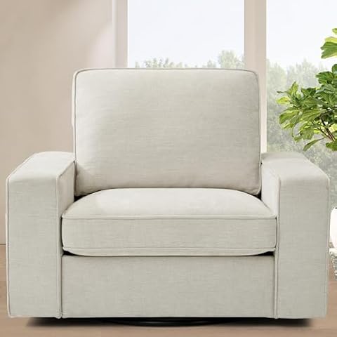 TEKAMON Swivel Accent Chair, Oversized Swivel Single Sofa Chair, Modern Chenille Fabric Barrel Armchair for Living Room/Office with Extra Wide Armrests, Washable Covers, 360° Rotation (Beige) Cover