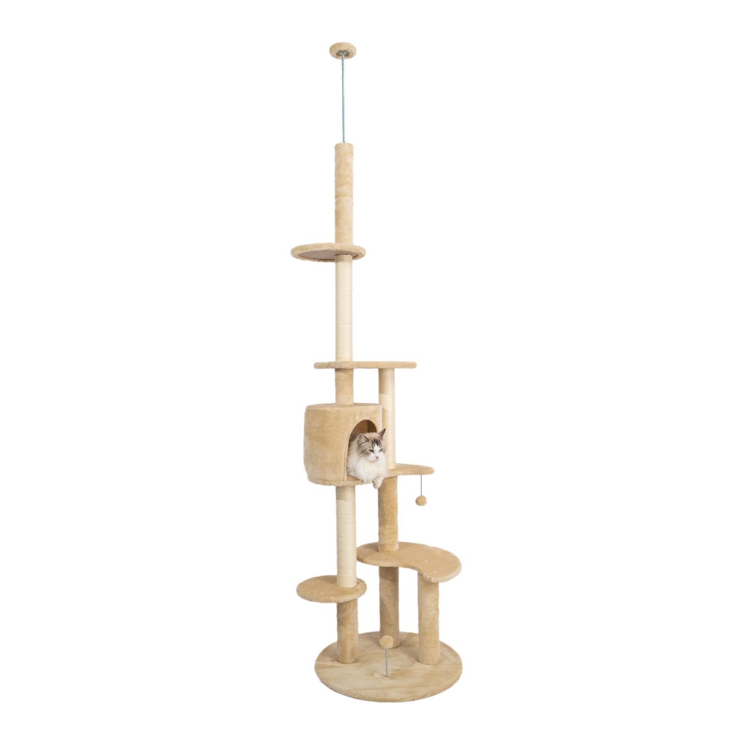 Albero Tiragraffi per Gatti Alto 246 cm con Cuccia, Graffiatoio e Fissaggio Antiribaltamentyo, Sky Beige
