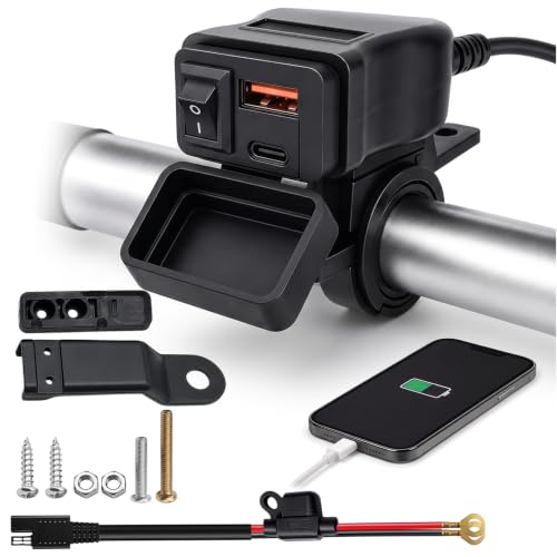 Cargador USB Moto 48W Impermeable, USB-C PD y QC3.0 para Motocicleta | Toma de carga 12-24V con voltímetro LED e interruptor, ideal para viajes, GPS, móvil y uso exterior
