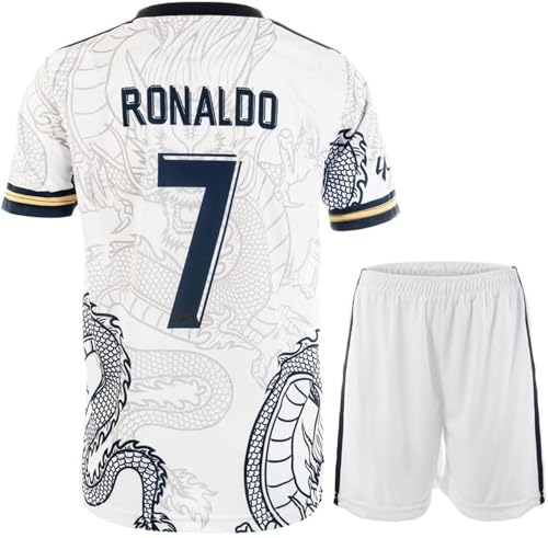 Mikalay #7 Retro Weißer Drache Limitierte Sonderedition Seltenes Fußball Kinder Trikot Shorts Set Jugendgrößen (Weiß 140.)