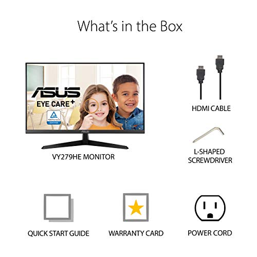 Asus Vy279He 27” Eye Care Monitor, 1080P Full Hd, 75Hz, Ips, 1Ms, Adaptive-Sync, Eye Care Plus, Color Augmentation, Hdmi Vga, Frameless, Vesa Wall Mountable #TOP7