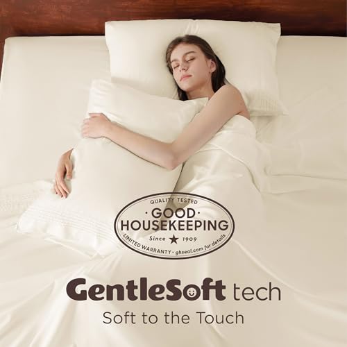 Image of Bedsure Deep Pocket King Sheet Set - Fits Mattresses Up to 21 Inches Thick - 4 Piece GentleSoft Bed Sheets, Moisture Wicking, Soft & Cooling Bedsheet & Pillowcases, Easy & Secure Fit, Ivory