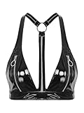 Sxiwei Donna Wetlook Reggiseno Lucido Effetto Pelle Push Up Senza Ferretto Sexy Bikini Top Bustier Aperto Lingerie con Cerniera alle Coppe Abiti Gogo Clubwear Nero 4XL