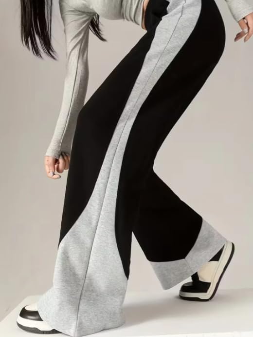Image of CRAMPLEWomen's Graphic Print Wide Leg Sweatpants, Elastic Waist with Drawstring, Casual Streetwear Joggers