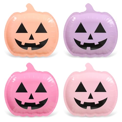 40Pcs Halloween Pumpkin Paper Plates Cute Grimace Pink Purple Ora...