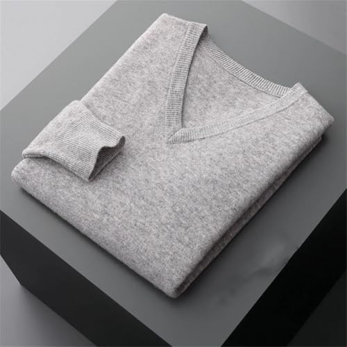 Men's V-Neck Cashmere Loose Thickened Solid Color Knitted Sweater Business Casual Top4
