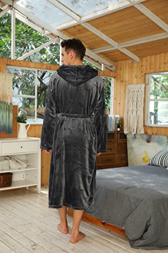 U2Skiin 1908 Mens Fleece Hooded Robe Plush Bathrobe thumb #1
