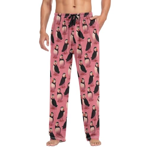 Aflyko Bird Men's Pajama Pants Puffins Pink Pjs Sleepwear Bottoms