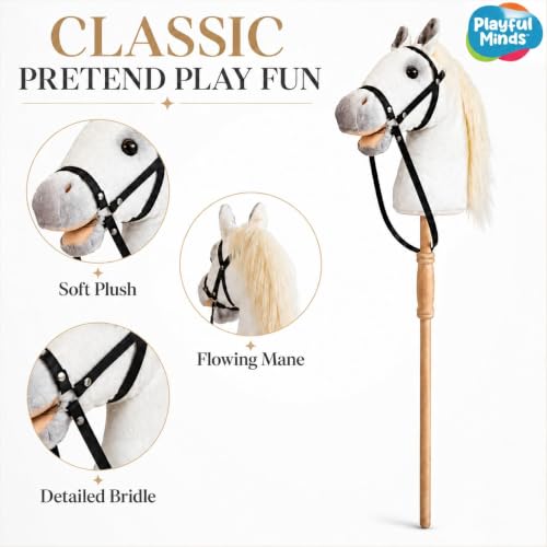 Image of Nature Bound Plush Handcrafted Hobby Horse Stick Pony Provides Fun Pretend Play for Toddlers, 36-Inch with Sound Effects (White)
