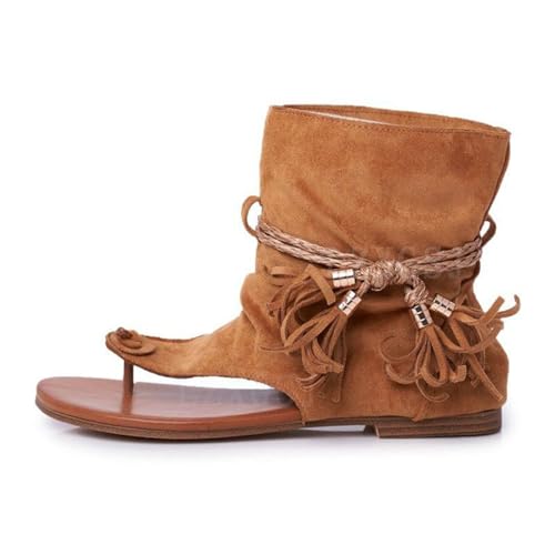 Casual Tassel Sandals for Women, Retro Bohemian Gladiator Sandals Flat Clip-Toe Beach Shoes2