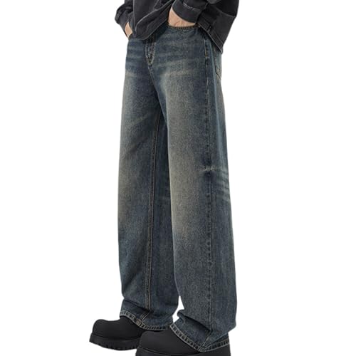 Mens Straight Leg Jeans Vintage Baggy Hip Hop Denim Pants for Men Casual Trendy Relaxed Fit Dance Skateboard Long Jean