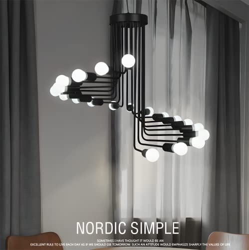 Industrial Black Chandelier Bigmaii Vintage 16 Lights Metal Pendant Light Spiral Desgin Trapezoid Chandelier Light Fixture Art Deco Hanging Lamp With Adjustable Chain For Loft Farmhouse Barn #TOP5