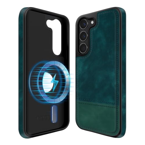 Custodia per Samsung Galaxy S23 Cover Magnetica Compatibile con Sottile e Creativa Scuro 6.1 pollici wireless verde pelle