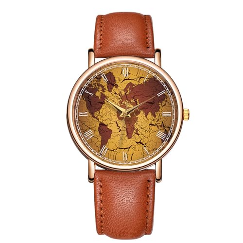 MINILUJIA World Map Unique Men Watches Creative Personalized Man Watch with Leather Band for Small Wrist