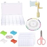 36 Grids Plastic Embroidery Floss Cross Stitch Organizer Box, with 100 Pieces Floss Bobbins 1 Pieces Floss Winder and 4 Pieces Sticker, Embroidery Tools and A Pair of Scissors