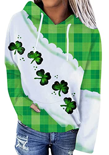 Image of Women's St. Patrick's Day Hoodie Sweatshirts Irish Stylish Shamrock Clover Print Casual Pullover Tops