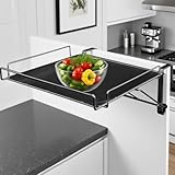 Foldable Cabinet Door Organizer Shelf & Countertop Extender, Metal Storage Rack and Counter Extension, Space-Saving Kitchen Hanging Shelf (Black Hanging Shelf Organizer)