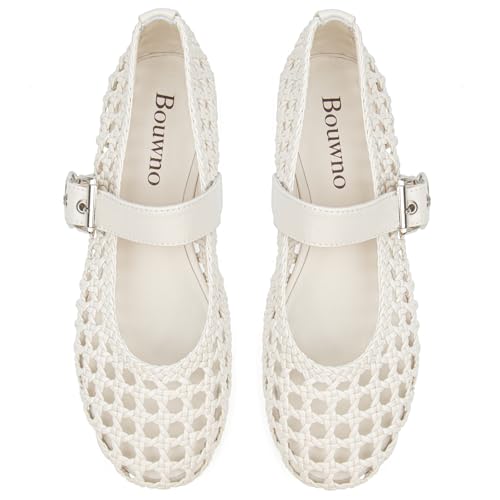 Image of Woven Ballet Flats Mesh Mary Jane Flats for Women Dressy Comfortable Ballerina Flat Round Toe Buckle Strap Mesh Shoes Casual Mary Janes