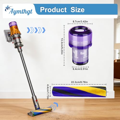 Image of V12 Soft Roller Brush Bar + 2 Pack HEPA Filters Compatible with V12 Detect Slim, Replacement Parts No. 971634-01, for Hard Floors & Carpets, Vacuum Cleaner Attachments