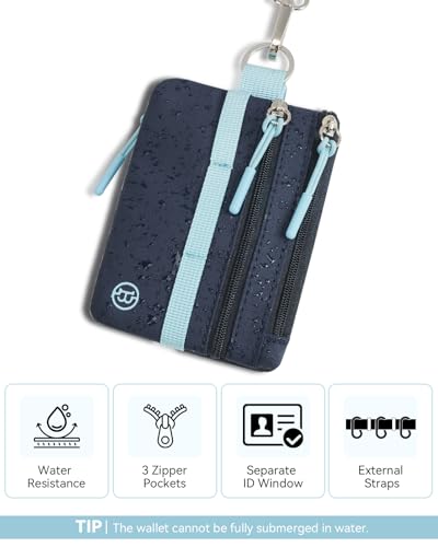 Image of BOSTANTEN Small Wallet RFID, Minimalist Zip ID Case Wallet with Lanyard Keychain, Water Resistant Card Wallets for women & Men, Navy Blue and Sky Blue