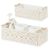 BROWNLILY Macrame Storage Baskets Boho Decor Gift Box Woven Toilet Paper Basket with Wood Handles Home Decorative Baskets for Organizing on Shelf...