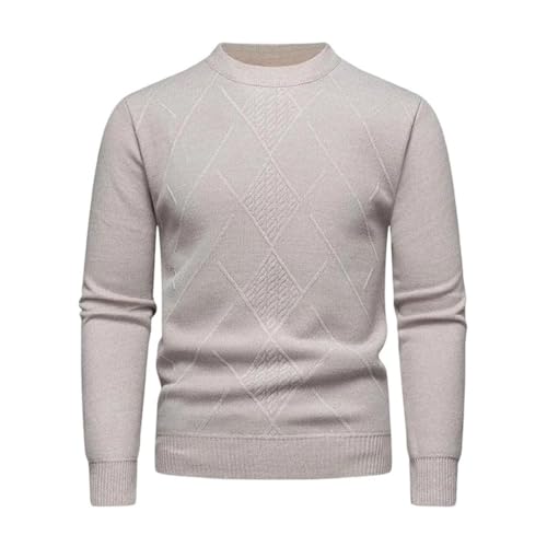 Men's Crew Neck Long Sleeve Knit Sweater Diamond Pattern Comfortable Top for Everyday Casual Wear