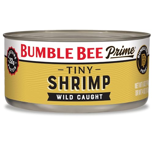 Image of Bumble Bee Prime Tiny Shrimp, Can - Wild Caught Canned Shrimp with 22g Protein - Peeled and Deveined Ready to Eat Seafood, 6 Ounce (Pack of 12)